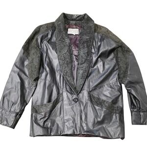 Vintage Pelle Studio Black Leather Paisley Jacket Blazer‎ Womens Size Small 80's